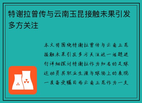 特谢拉曾传与云南玉昆接触未果引发多方关注 特谢拉曾传与云南玉昆接触未果引发多方关注